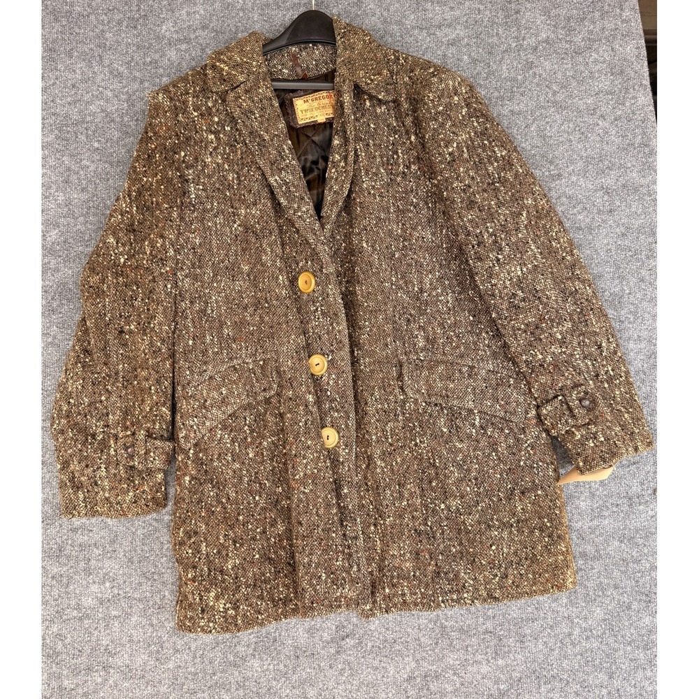 Vtg 60s McGregor Tweedchester Wool Tweed Car Coat Fleck Mens 42 L AS IS HOLE